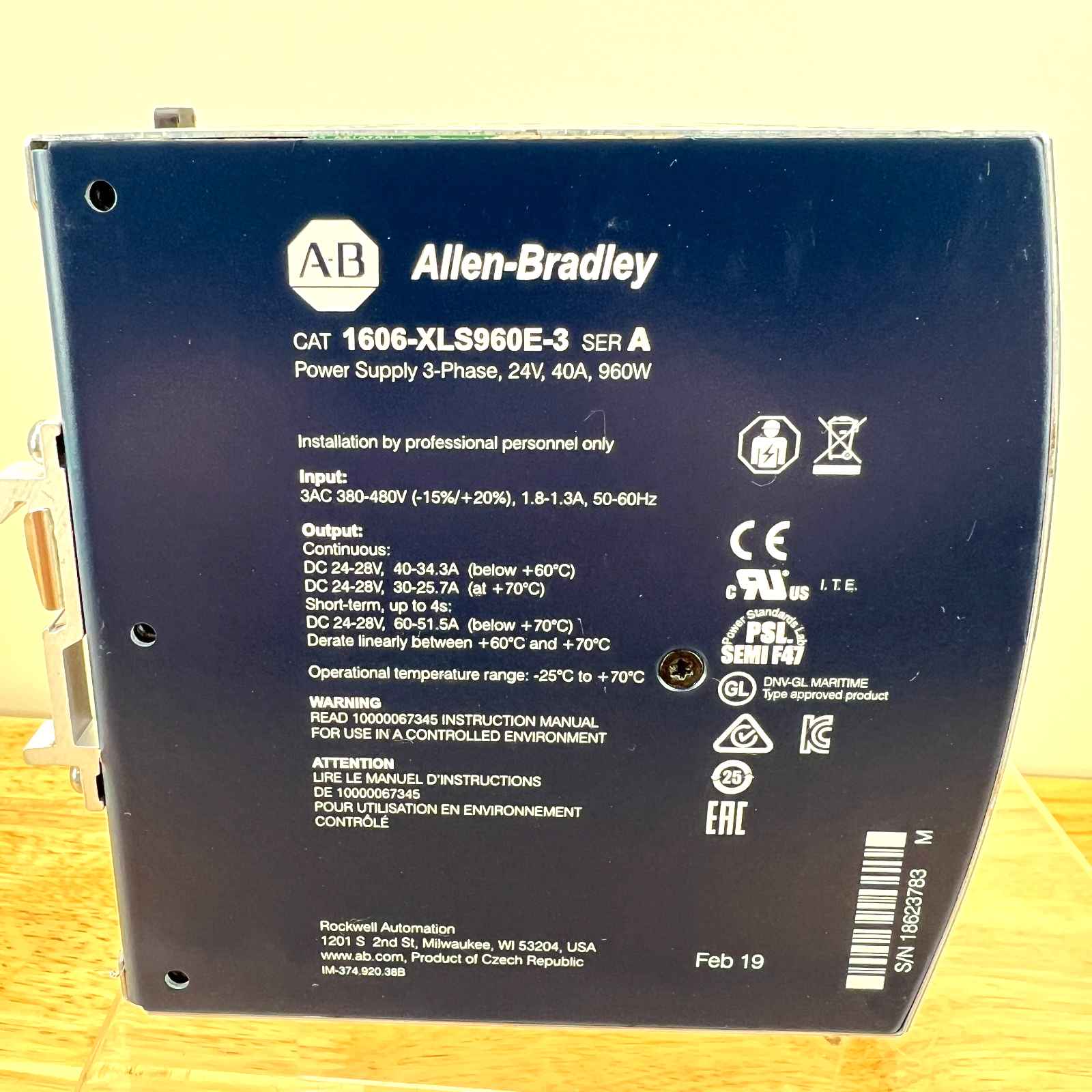 Allen-Bradley 24V-28V Power Supply 40A 960W 480V 3 Phase 1606-XLS960E-3 SER A - Image 5