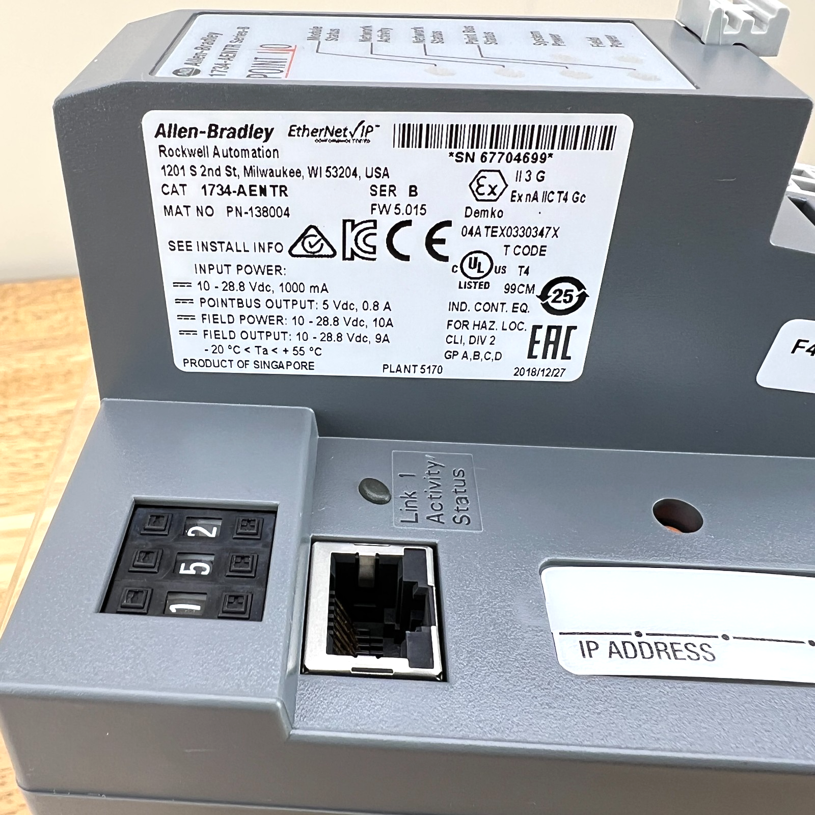 Allen-Bradley Point I/O 2 Port Ethernet IP Network Adapter Module 1734-AENTR - Image 6